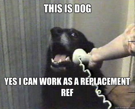 This is dog Yes I can work as a replacement ref  yes this is dog