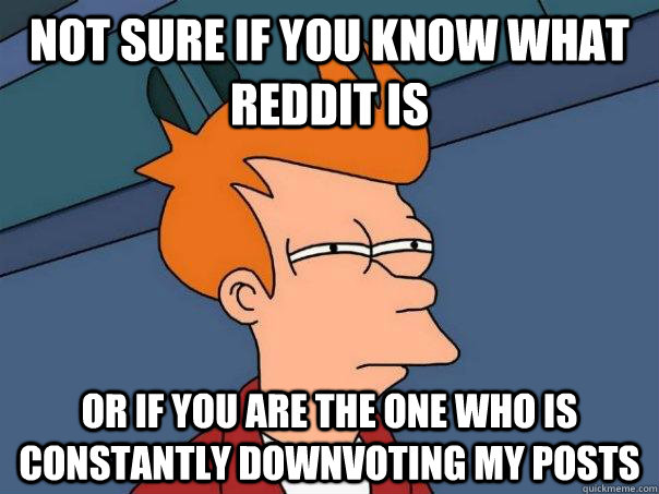 not sure if you know what reddit is Or if you are the one who is constantly downvoting my posts  Futurama Fry