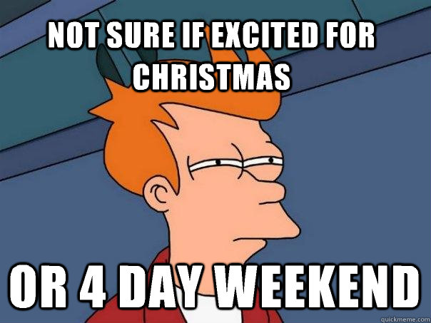not sure if excited for christmas  or 4 day weekend - not sure if excited for christmas  or 4 day weekend  Futurama Fry