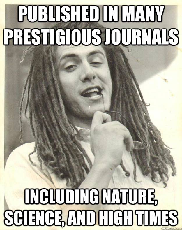 Published in many prestigious journals Including Nature, Science, and High Times  Professor Dread