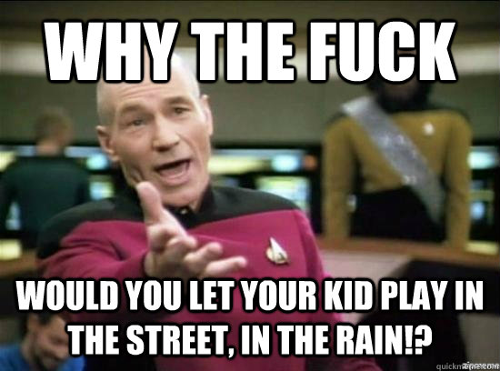 Why the fuck Would you let your kid play in the street, in the RAIN!? - Why the fuck Would you let your kid play in the street, in the RAIN!?  Annoyed Picard HD