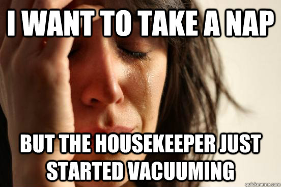 I want to take a nap but the housekeeper just started vacuuming   First World Problems