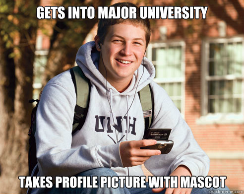 gets into major university takes profile picture with mascot  College Freshman