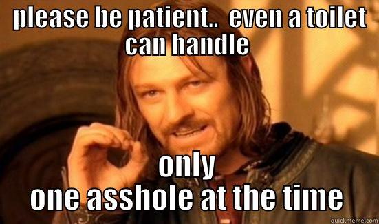  PLEASE BE PATIENT..  EVEN A TOILET CAN HANDLE ONLY ONE ASSHOLE AT THE TIME Boromir