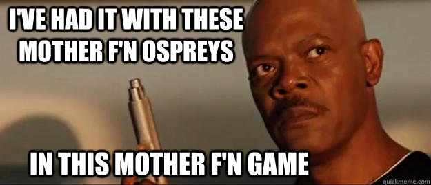 I've had it with these mother f'n Ospreys in this mother f'n game  Snakes on a Plane Sammy Jackson