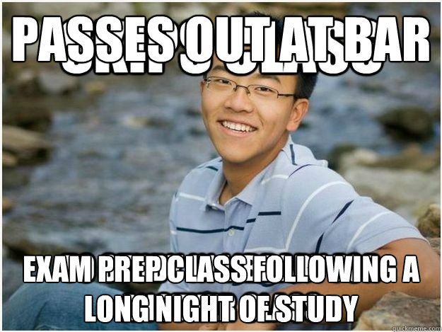 Passes out at bar exam prep class following a long night of study - Passes out at bar exam prep class following a long night of study  Rebellious Asian Student