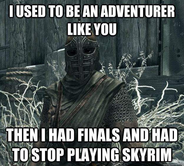 I used to be an adventurer like you Then I had finals and had to stop playing skyrim - I used to be an adventurer like you Then I had finals and had to stop playing skyrim  Skyrim Guard