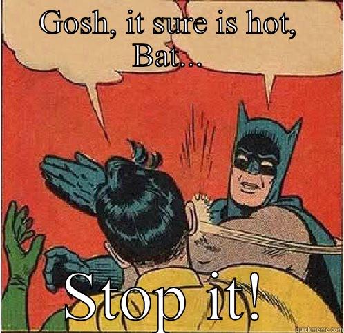 GOSH, IT SURE IS HOT, BAT... STOP IT! Batman Slapping Robin