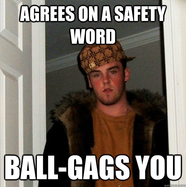 agrees on a safety word ball-gags you  Scumbag Steve