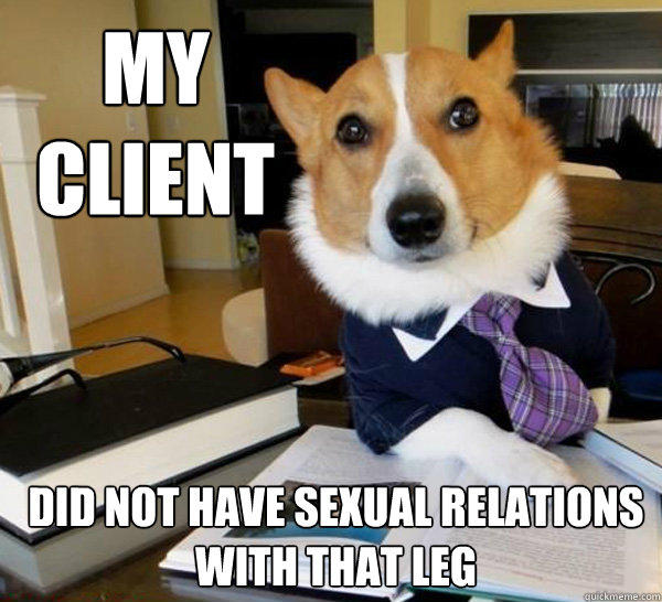My client Did not have sexual relations with that leg - My client Did not have sexual relations with that leg  Lawyer Dog
