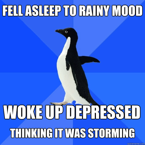 Fell asleep to Rainy Mood Woke up depressed  thinking it was storming  Socially Awkward Penguin