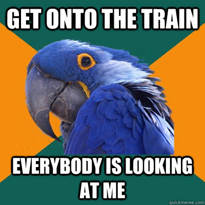 get onto the train everybody is looking at me  Paranoid Parrot
