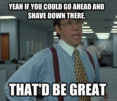 Yeah if you could go ahead and shave down there, That'd be great - Yeah if you could go ahead and shave down there, That'd be great  Bill Lumbergh