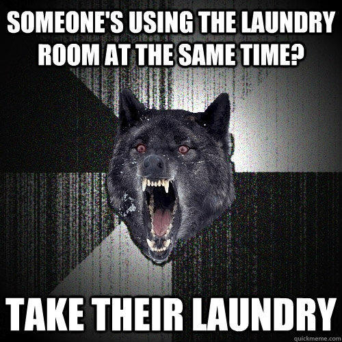 Someone's using the laundry room at the same time? Take their laundry  Insanity Wolf