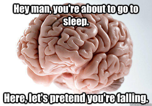 Hey man, you're about to go to sleep. Here, let's pretend you're falling.  - Hey man, you're about to go to sleep. Here, let's pretend you're falling.   Scumbag Brain