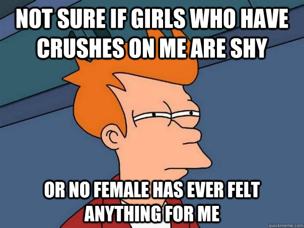 not sure if girls who have crushes on me are shy or no female has ever felt anything for me - not sure if girls who have crushes on me are shy or no female has ever felt anything for me  Futurama Fry