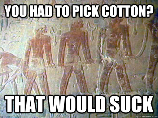 You had to pick cotton? That WOULD suck - You had to pick cotton? That WOULD suck  Really Unimpressed Slave