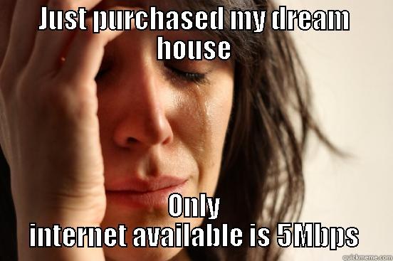 JUST PURCHASED MY DREAM HOUSE ONLY INTERNET AVAILABLE IS 5MBPS First World Problems