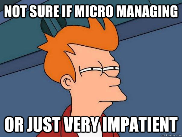 Not sure if micro managing Or just very impatient - Not sure if micro managing Or just very impatient  Futurama Fry