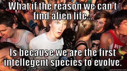 WHAT IF THE REASON WE CAN'T FIND ALIEN LIFE... IS BECAUSE WE ARE THE FIRST INTELLEGENT SPECIES TO EVOLVE. Sudden Clarity Clarence