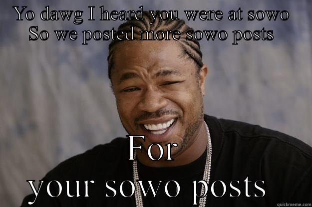 Yo dawg I heard you were at sowo  - YO DAWG I HEARD YOU WERE AT SOWO  SO WE POSTED MORE SOWO POSTS  FOR YOUR SOWO POSTS  Xzibit meme