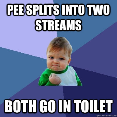 Pee splits into two streams both go in toilet  Success Kid
