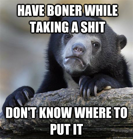 Have boner while taking a shit don't know where to put it - Have boner while taking a shit don't know where to put it  Confession Bear