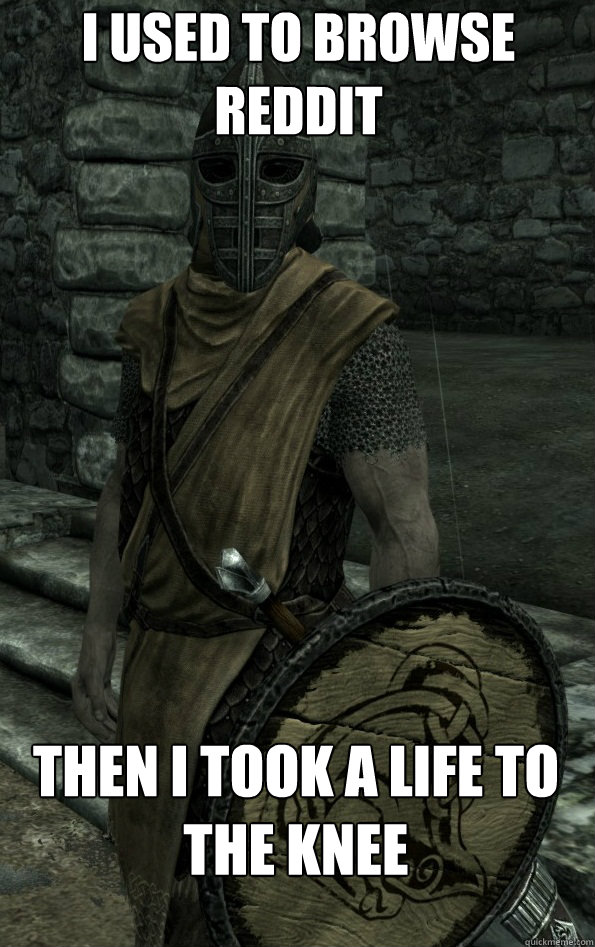 I used to browse reddit Then i took a life to the knee    Arrow to the Knee