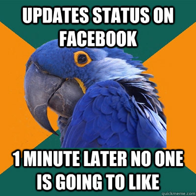 updates status on facebook 1 minute later no one is going to like   Paranoid Parrot