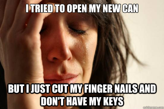 I tried to open my new can but I just cut my finger nails and don't have my keys - I tried to open my new can but I just cut my finger nails and don't have my keys  First World Problems