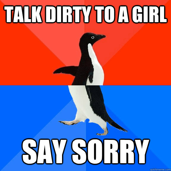 Talk dirty to a girl say sorry  Socially Awesome Awkward Penguin