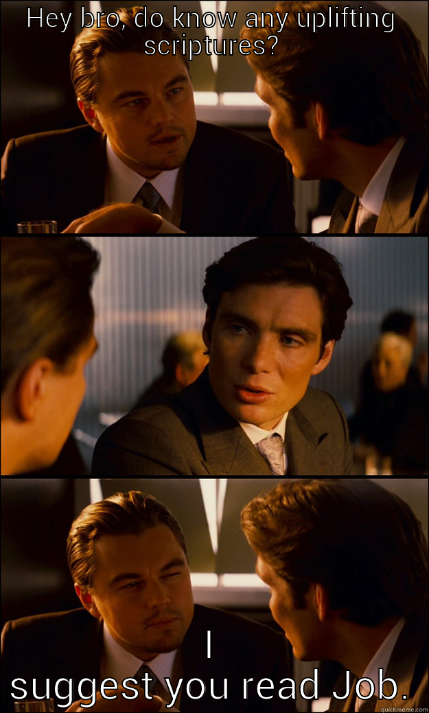 HEY BRO, DO KNOW ANY UPLIFTING SCRIPTURES? I SUGGEST YOU READ JOB. Inception