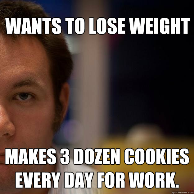 Wants to lose weight Makes 3 dozen cookies every day for work. - Wants to lose weight Makes 3 dozen cookies every day for work.  Soooooo... Hm.