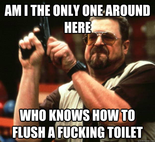 am I the only one around here Who knows how to flush a fucking toilet - am I the only one around here Who knows how to flush a fucking toilet  Angry Walter