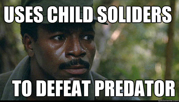 uses child soliders to defeat predator  