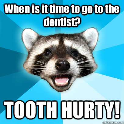 When is it time to go to the dentist? TOOTH HURTY!  Lame Pun Coon