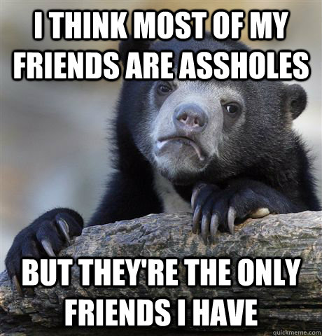 I think most of my friends are assholes But they're the only friends I have  Confession Bear