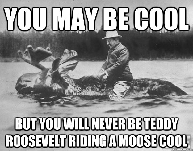 You may be cool But you will never be teddy roosevelt riding a moose cool - You may be cool But you will never be teddy roosevelt riding a moose cool  Teddy roosevelt on a moose