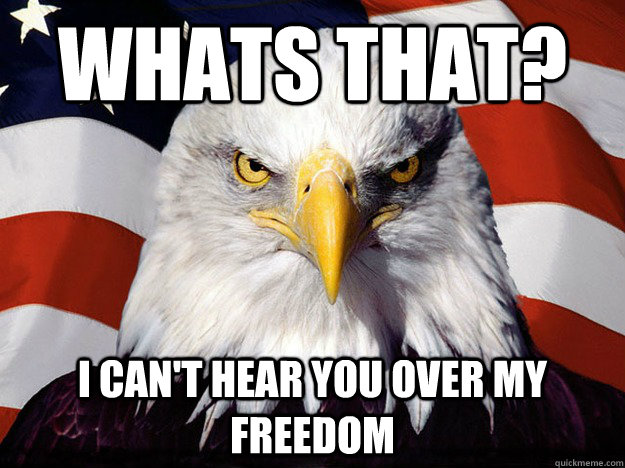 whats that? I can't hear you over my freedom  Evil American Eagle