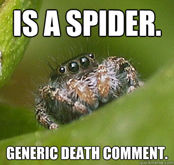 Is a Spider. generic death comment.  Misunderstood Spider