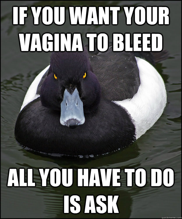 If you want your vagina to bleed all you have to do is ask - If you want your vagina to bleed all you have to do is ask  Angry Advice Duck