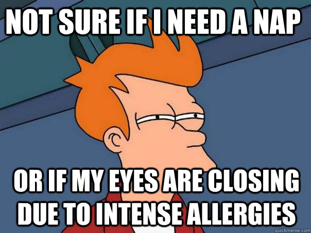 not sure if i need a nap or if my eyes are closing due to intense allergies - not sure if i need a nap or if my eyes are closing due to intense allergies  Futurama Fry