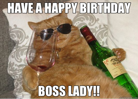 HAVE A HAPPY BIRTHDAY BOSS LADY!! - HAVE A HAPPY BIRTHDAY BOSS LADY!!  fat cat with wine