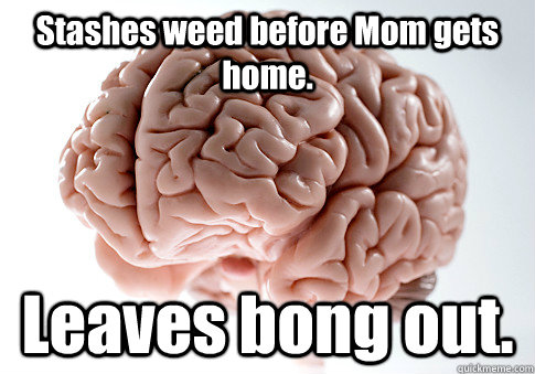 Stashes weed before Mom gets home. Leaves bong out.   Scumbag Brain