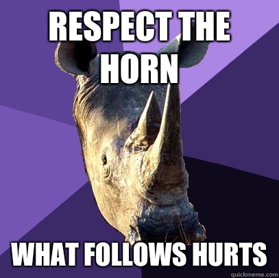 Respect the horn What follows hurts  Sexually Oblivious Rhino