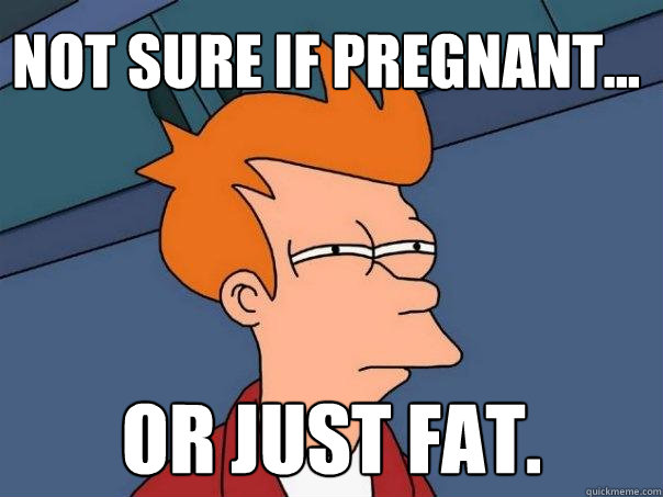 Not sure if pregnant... or just fat.  Futurama Fry