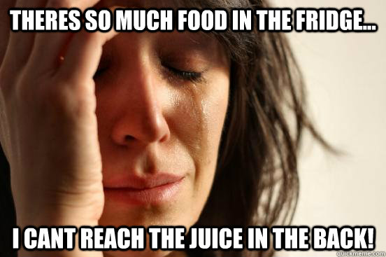 theres so much food in the fridge... i cant reach the juice in the back!  First World Problems