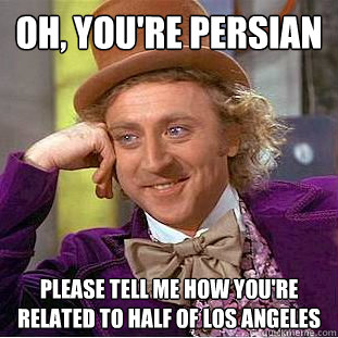 Oh, you're persian please tell me how you're related to half of los angeles  Condescending Wonka