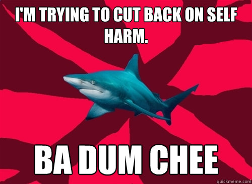 I'm trying to cut back on self harm. BA DUM CHEE - I'm trying to cut back on self harm. BA DUM CHEE  Self-Injury Shark