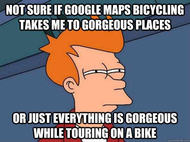Not sure if Google Maps Bicycling takes me to gorgeous places Or just everything is gorgeous while touring on a bike - Not sure if Google Maps Bicycling takes me to gorgeous places Or just everything is gorgeous while touring on a bike  Futurama Fry